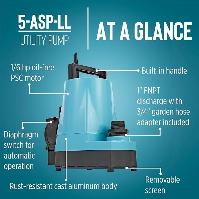 Little Giant 5-ASP-LL 115V, 1/6 HP Automatic Low Level Utility Pump