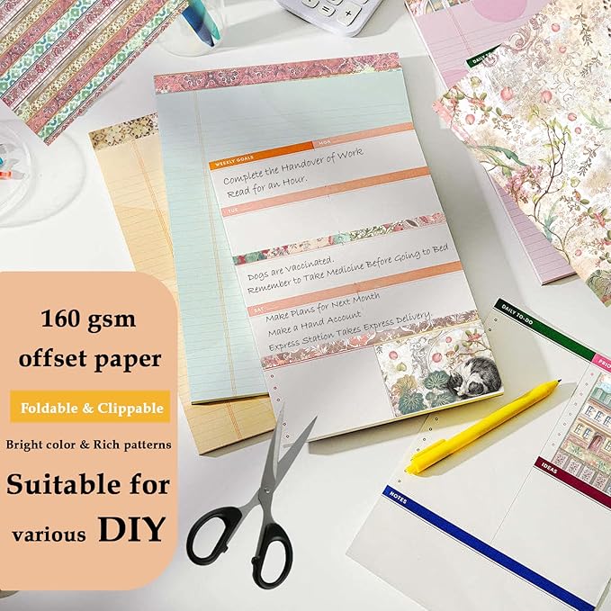 Scrapbook Paper,24 Sheets 6"x 6" Vintage Scrapbook Supplies,Single-Sided Pattern Decorative Cardstock Paper for Junk Journal,Card Making,DIY Album, Art Journaling,Decoupage Craft,Orchids and Cat