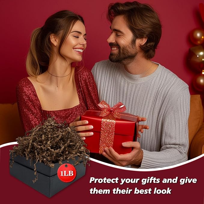 Tisspoms 1LB Light Brown Crinkle Cut Paper Shred Filler, Paper Shreds for Basket Fillers, Birthday, Gift Wrapping, Anniversary, Wedding, Halloween, Thanksgiving, Christmas Gift Decor Party Filler