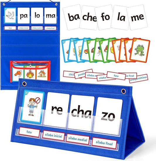 Torlam Spanish Learning Word Building Pocket Chart for Kids, Spanish Vocabulary Games Toddler Flash Cards Sight Words Flashcards Languages Spelling Reading Phonics Games for Kindergarten Preschool