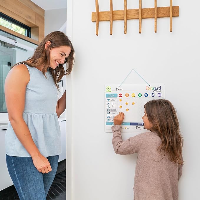 QUOKKA Magnetic Chore Chart for Kids - Reward Behavior Chart for Kids at Home - Dry and Erase Routine and Responsibility Schedule Board - Sticker Toddler List with 48 Magnets & 49 Stars