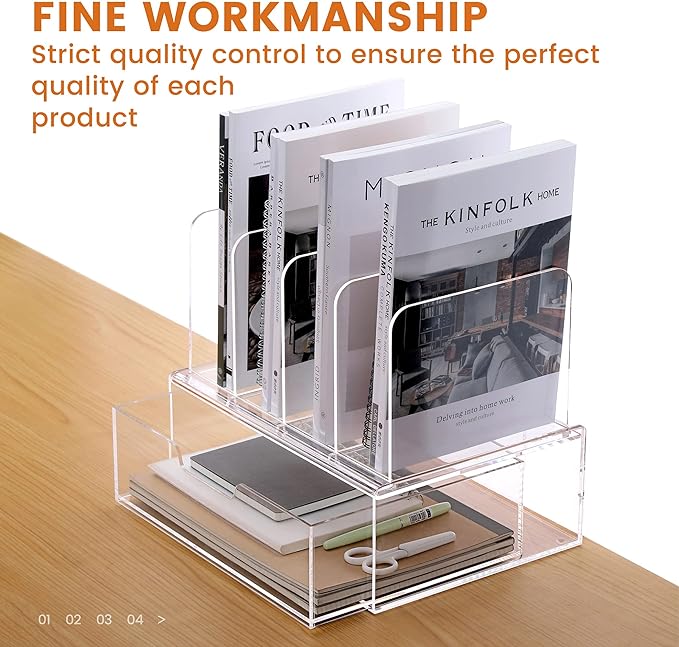 HeZone Desk Organizers and Accessories, Acrylic Desk Organizer with Drawer, Office Supplies Organization Storage, Clear Acrylic File Organizer for Desk - 1 Pack