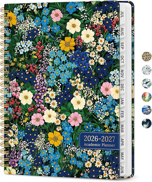 Planner 2026–2027, Weekly & Monthly Academic Organizer for School Year, Jul 2026–Jun 2027, Hardcover Planner with Tabs, Back to School Essential, 6.3" x 8.5", Wildflower Meadow