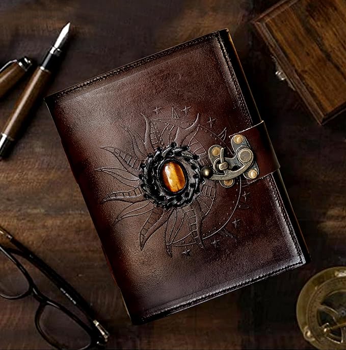 cuero Leather Sun and Moon Tiger Stone Brown Journal for Women 8X6 Leather Sketchbook Blank book Unlined Deckle Edge Paper Diary