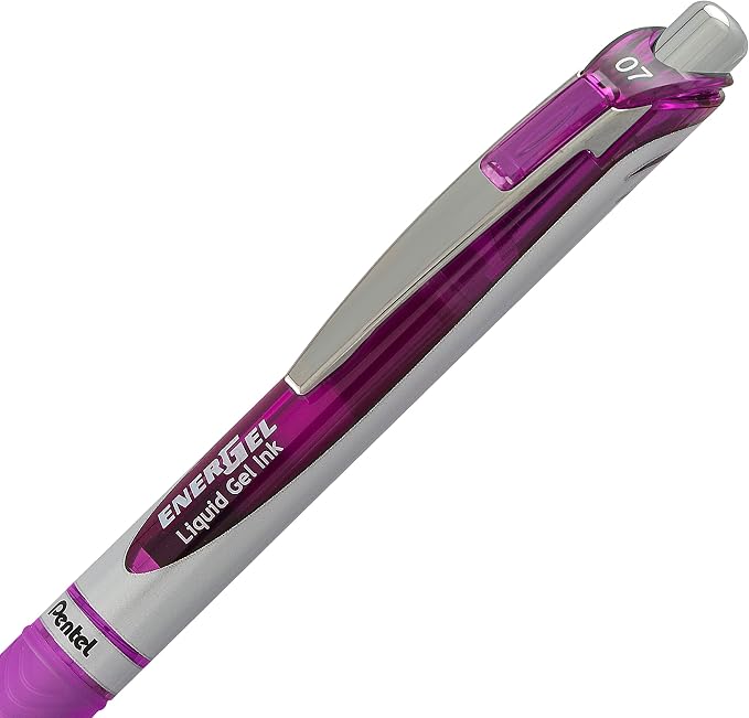Pentel EnerGel RTX Retractable Liquid Gel Pen,Medium Line,Metal Tip,Pink/Violet Ink,(BL77BP2PV),2 Count (Pack of 2)