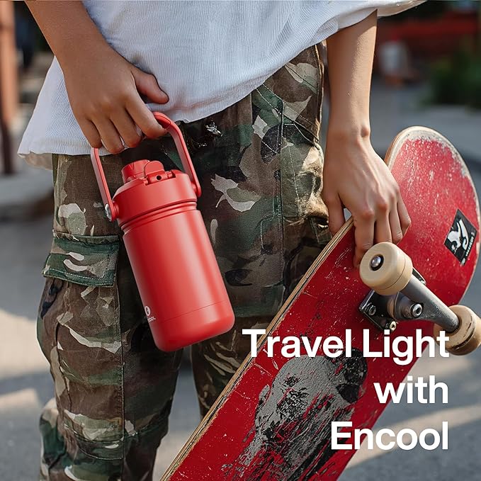 Kids Insualated Water Bottle with Straw,18oz Stainless Steel Water Bottle with Dual Spouts, Leak-Proof,BPA-Free,Double Wall Vacuum Keeps Cold for 24 Hours for Sports,Travel,School (White Hippo Parade)