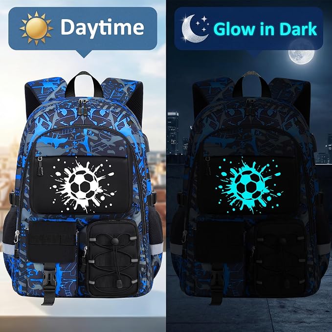 School Backpack for Boys - 4pcs Gamer Boys Backpack with Lunch Box Set for Kids Teens Elementary Middle High School,18″ Large Capacity Students Bookbag with Usb Charging Port & Key-chain