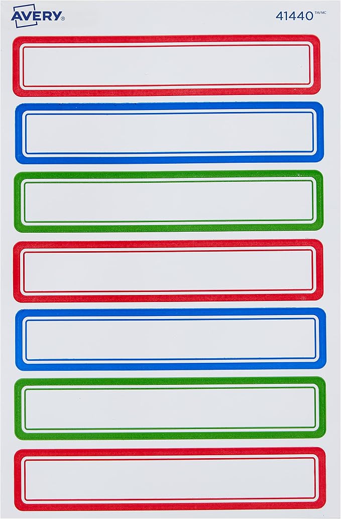 Avery(R) Durable Labels for Kids' Gear, 5/8" x 3-1/2", Assorted Border Colors, Water-Resistant, 35 Rectangle Labels Total (Pack of 2)