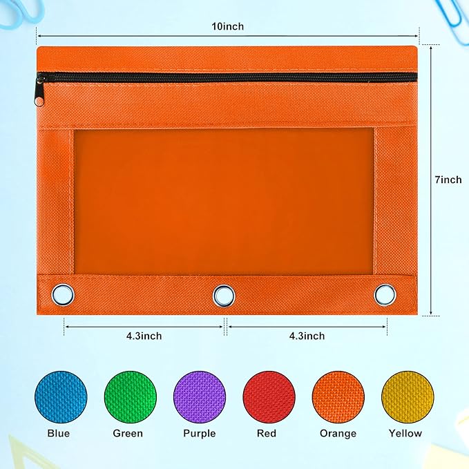 Pencil Pouch for 3 Ring Binder, 72 Pack Bulk Pencil Bags with Zipper, 6 Colored Pencil Case for Classroom School Office Supplies, Large Sturdy and Durable Cloth Pencil Pocket for 3 Holder Binder