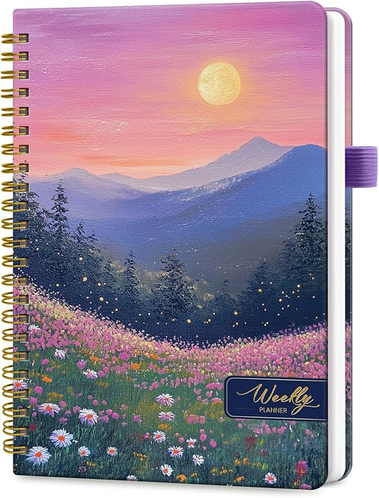 Undated Weekly Planner, Weekly To Do List Notebook with Goal & Habit Tracker Organizer, A5 Weekly Planner Notebook with Spiral Binding, 6.1" x 8.2" - Twilight Bloom