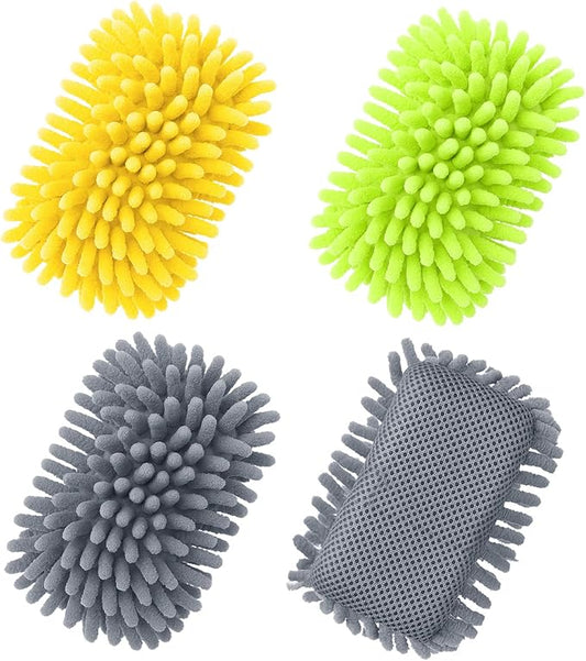 Zonon 4 Pieces Dry Erase Eraser Microfiber Shag Washable Whiteboard Eraser for Markers, Chalk, Home and Office (Green,Yellow,Gray)