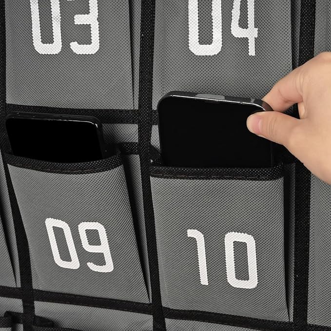 Loghot Classroom Accessories Closet Pocket Chart for Cell Phones Holder Wall Door Hanging Organizer (36 Pockets Gray)
