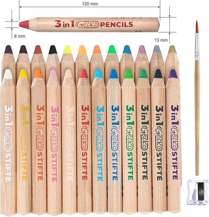 3 In 1 Color Pencil Set for Kids -24 Colored Pencil for Toddlers. Fat Coloring Pencils with Brush and Sharpener - Non-Toxic and Vegan Cute Color Pencils Perfect for Toddler Art Supplies