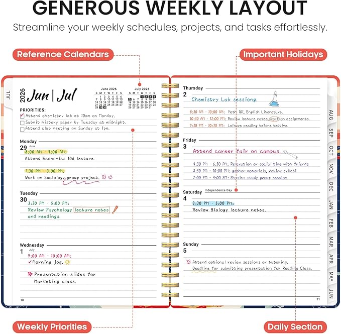 Planner 2026–2027, Academic Monthly Weekly Spiral Calendar, July 2026 – June 2027, Hardcover Agenda Notebook with Tabs, 6.3" x 8.5", Perfect for Students, Teachers, School & Daily Planning - Coastal Sunset