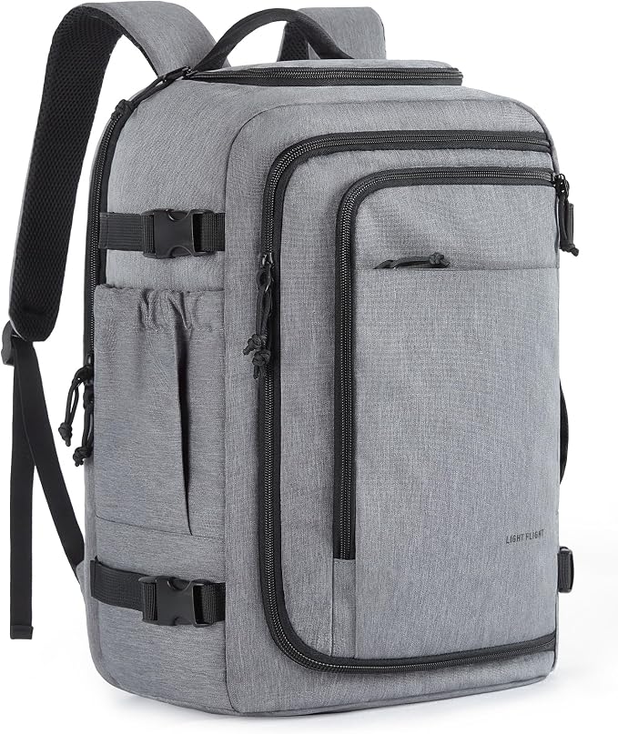 LIGHT FLIGHT Travel Backpack, TSA Friendly Carry on Backpack,Grey | Water-resistant Lightweight Business Large Weekender Bag Casual Daypack 17.3" Laptop Backpack for Men Women