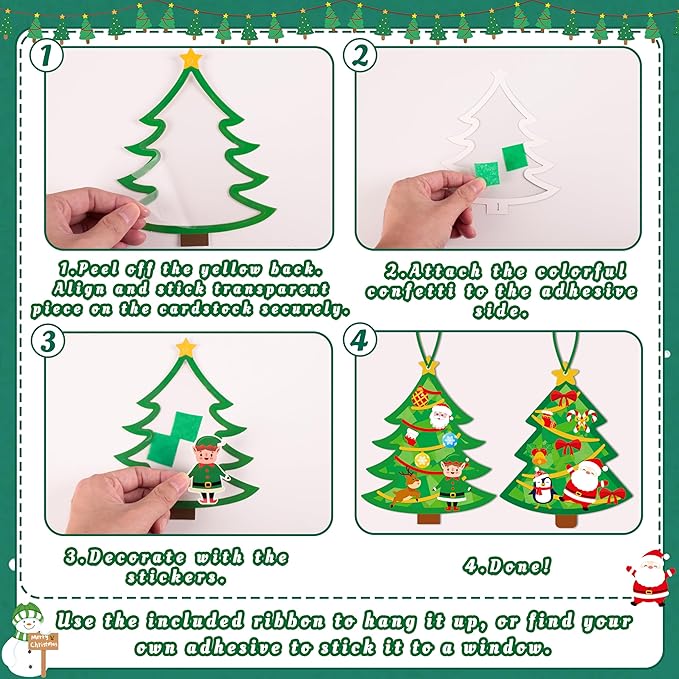 Renbuzhu 40PCS Christmas Crafts Bulk: Xmas Tree Paper Suncatchers DIY Kit for Winter Holiday Activities Decorations, Window Stained Glass Effect Art Ornaments