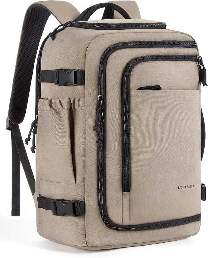 LIGHT FLIGHT Travel Backpack, TSA Friendly Carry On Backpack Brown | Water-resistant Lightweight Business Large Weekender Bag Casual Daypack 17.3" Laptop Backpack for Men Women,