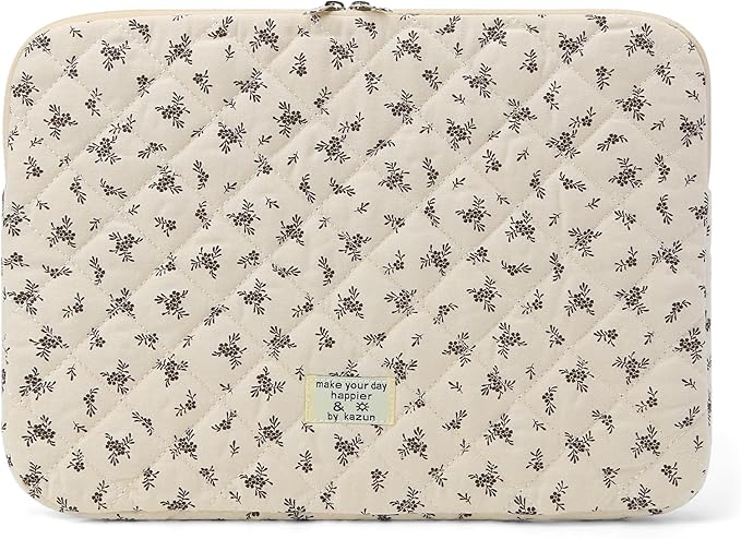 Puffy Laptop Sleeve 13 Inch Cute Quilted Laptop Protective Case Padded Floral Computer Sleeve for MacBook (A-Black, 13 Inch)