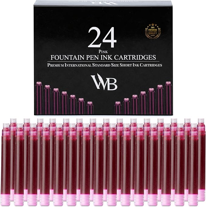 Wordsworth & Black 24 Pack Fountain Pen Ink Refills - Set of 24 Pink Ink Cartridges - International Standard Size - Length APPR 2.3" - Base Diameter APPR 0.24" - Disposable and Generic