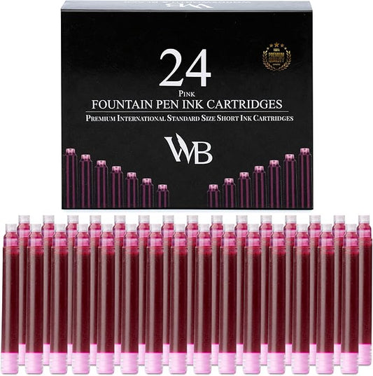 Wordsworth & Black 24 Pack Fountain Pen Ink Refills - Set of 24 Pink Ink Cartridges - International Standard Size - Length APPR 2.3" - Base Diameter APPR 0.24" - Disposable and Generic