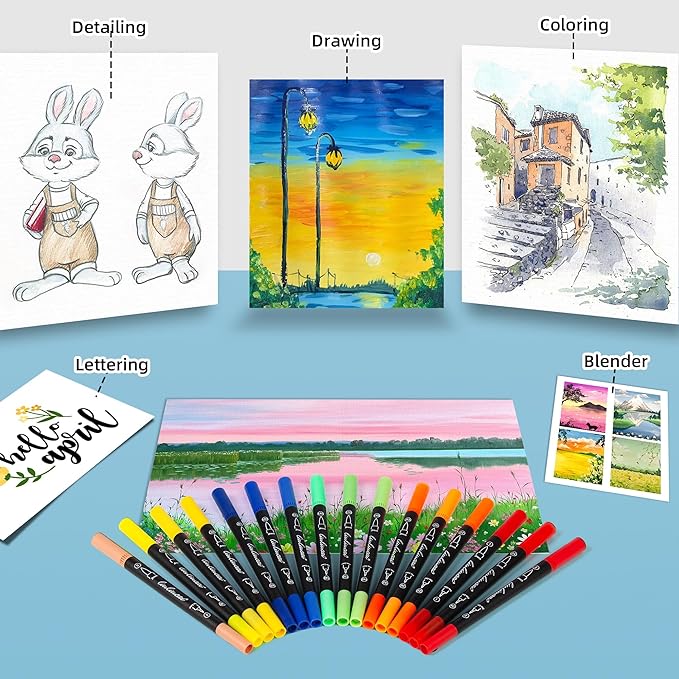 LIULIUCAI 156 Colors Dual Tip Markers Brush Pens, Fine & Brush Tip Art Marker for Adult Coloring Book No Bleeding, Colored Drawing Pen for Calligraphy Lettering Illustration Journal Doodling Gift
