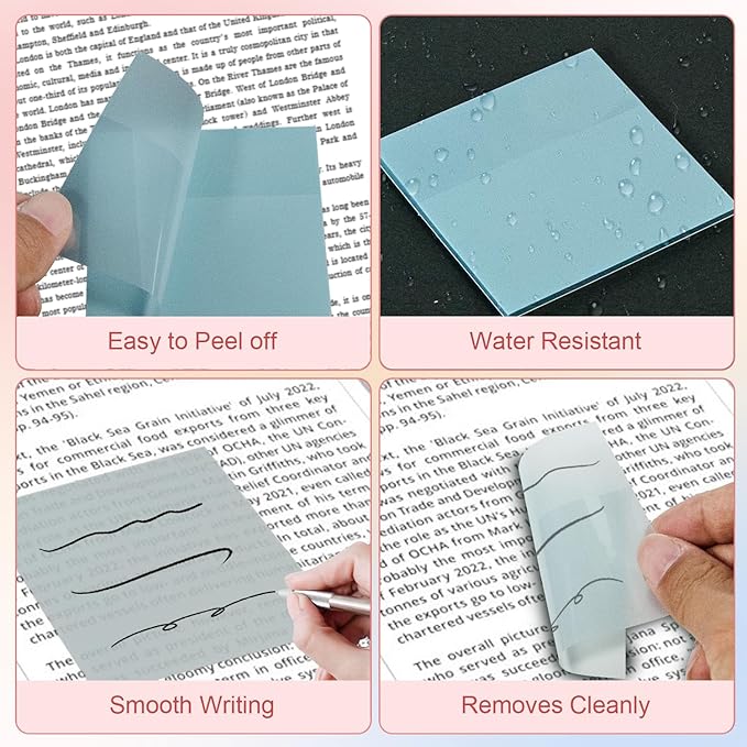 Transparent Sticky Notes,6 Pack 3x3 in, Clear ，Self-Adhesive Waterproof Translucent, Clear Notes, for Bible Sticky Notes, School, Office (Pastel 6 Colors, 3 * 3 Inch)