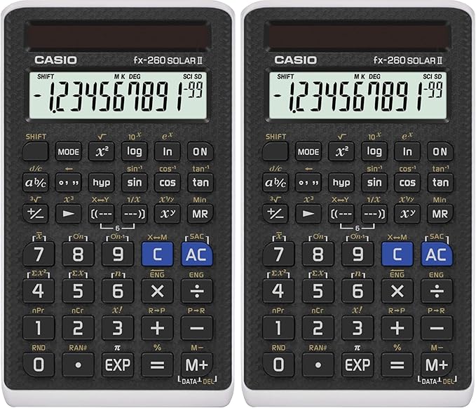 Casio fx-260 Solar II Scientific Calculator | 10-Digit Display | Fraction & Trig Functions | Ideal for Middle School, High School Math, Algebra, Trigonometry | Solar Powered (Pack of 2)