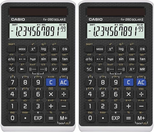 Casio fx-260 Solar II Scientific Calculator | 10-Digit Display | Fraction & Trig Functions | Ideal for Middle School, High School Math, Algebra, Trigonometry | Solar Powered (Pack of 2)