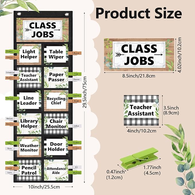 Pasimy Plant Class Jobs Pocket Chart Class Helpers Pocket Chart Classroom Jobs Cards with Clips and Hooks Teacher's Helper Bulletin Board Set for Back to School Classroom Teacher Supplies