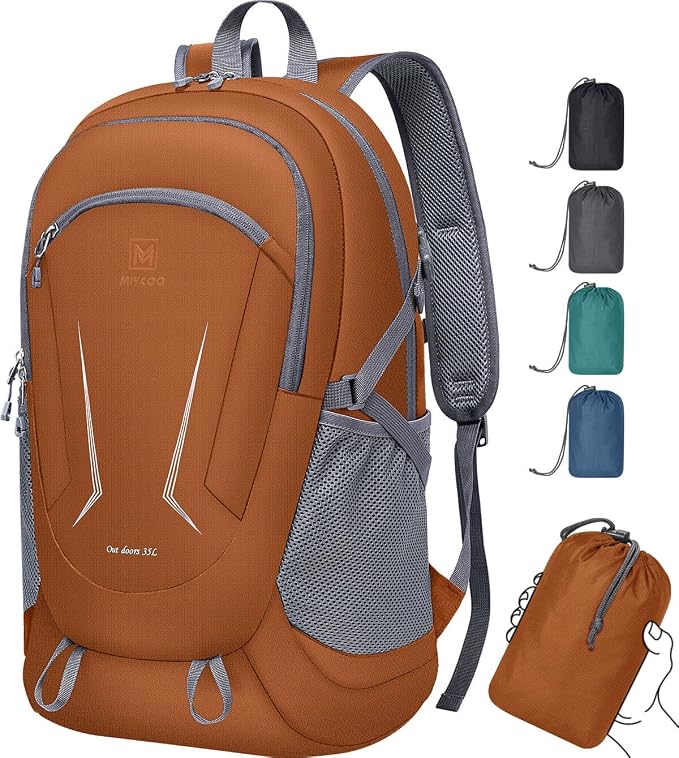 MIYCOO Ultralight Packable Backpack, 35L Waterproof Hiking Daypack | Travel Camping Foldable Daypack, Hiking Back Pack for Men Women, Orange