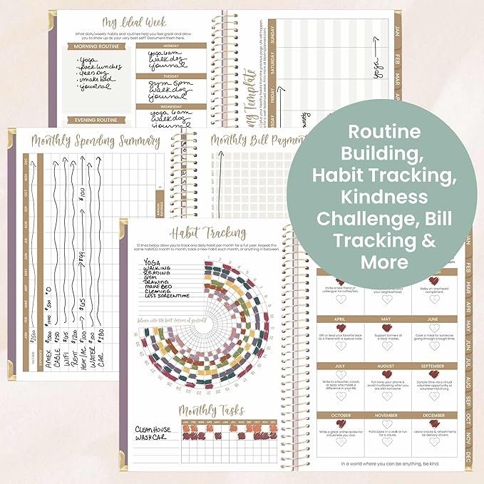 bloom daily planners HARDCOVER 2026 Planner for Women (January to December) - A5 Task Goal Organizer - Monthly & Weekly Inspirational Agenda Book - 5.5" x 8.25" - Linen, Purple