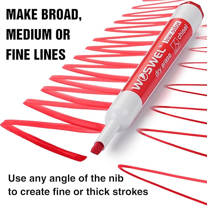 WOSWEL Dry Erase Markers Bulk, Chisel Tip Whiteboard Markers, Low Odor Thick Dry Erasable Markers, 50 Count 10 Assorted Colors for Teachers, Classroom, Office & Home Use