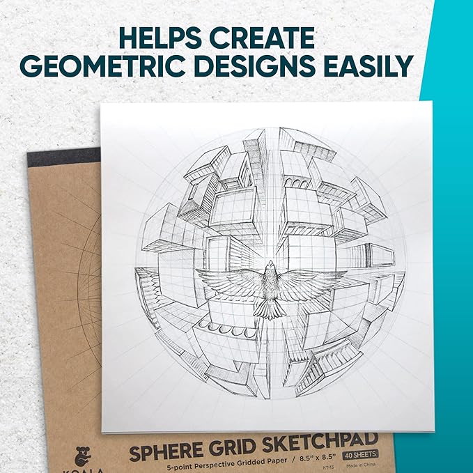 Koala Tools | Drawing Perspective (1 and 2-Point) Large Sketch Pad (5 Point)