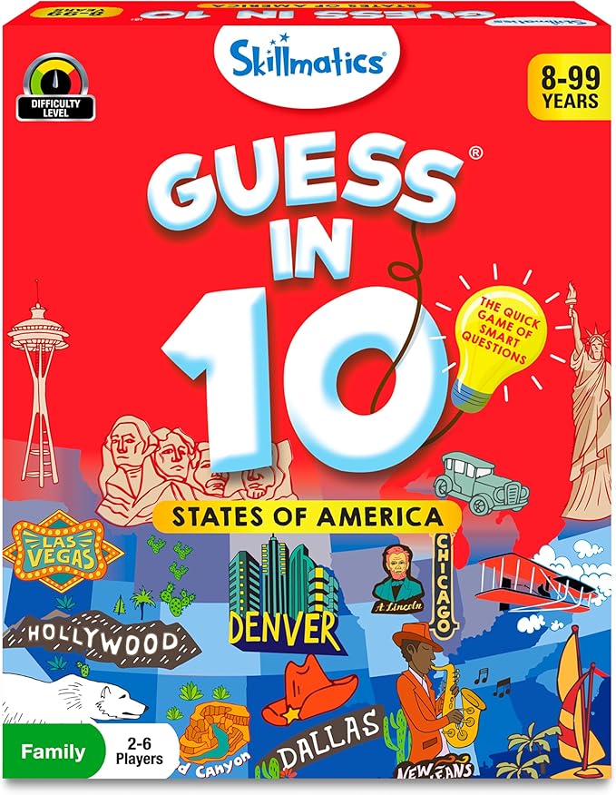Skillmatics Guess in 10 States of America, Educational Travel Card Game for Ages 8 and Up, Boys, Girls, and Kids Who Love Board Games, Geography and History
