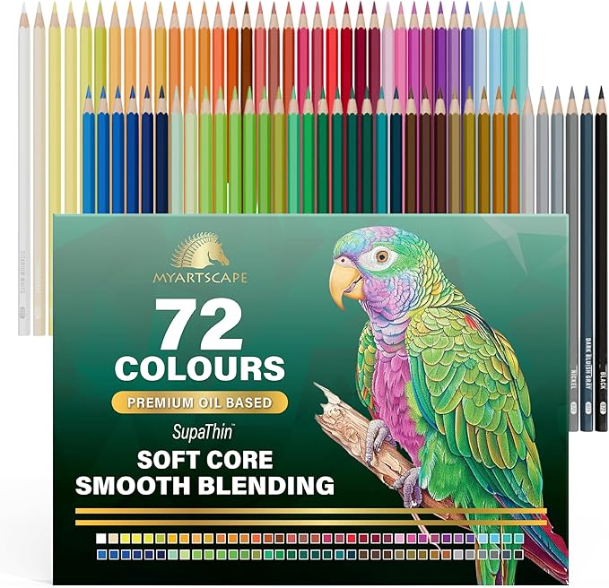 MyArtscape Colored Pencils Set of 72 – Professional Colored Pencils for Drawing & Sketching – Oil Based Soft Core Artist Pencils with 2.9mm Break Resistant Core, Roll Up Case