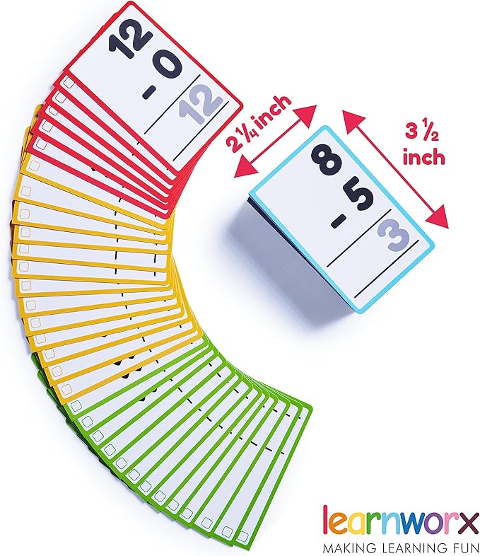 Subtraction Flash Cards 1st Grade 2nd 3rd 4th – 183 Math Flashcards – All Facts 0-12 - Learn Subtraction for Kids - Maths Flashcards from Kindergarten to Ages 6, 7, 8, 9 & 10
