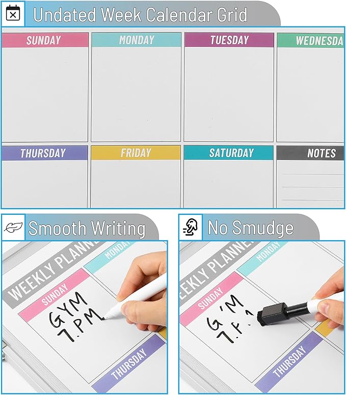 Mr. Pen- Magnetic Weekly Erase Board, 12" x 16", Double-Sided with Markers, 10 Magnets and Eraser