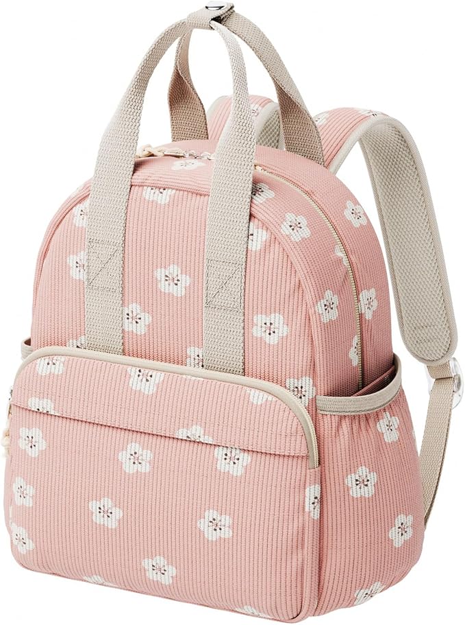 Corduroy Toddler Backpack for Preschool Boys Girls Ages 2-4 | 12 Inch Water-Resistant Small Kids Backpack for School & Travel, Lightweight Daycare Bookbag(Medium,Pink Floral)