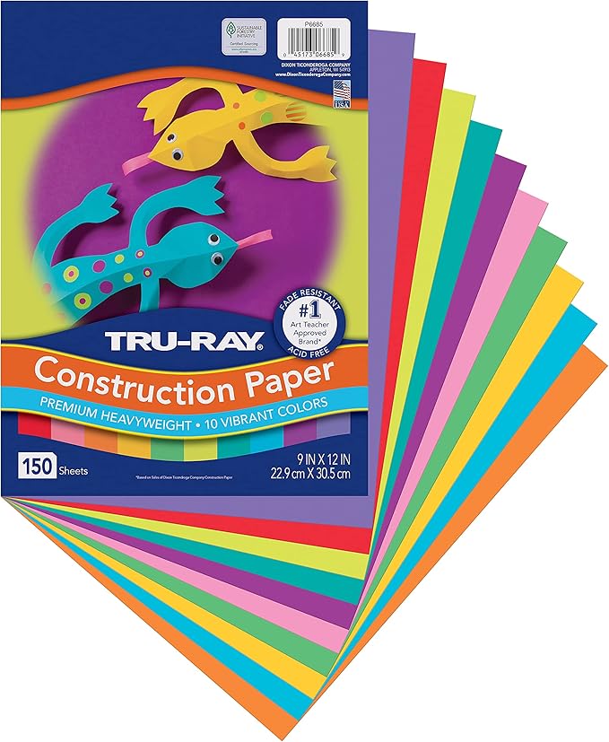 Tru-Ray Construction Paper, 10 Vibrant Colors, 9" x 12", 150 Sheets