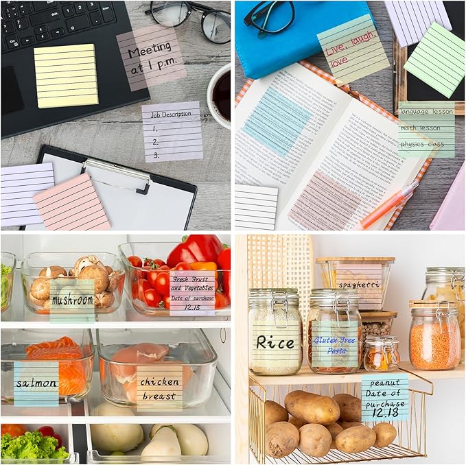 3x3 Inch Transparent Sticky Notes 300 Sheets, Clear Translucent Lined Self-Adhesive Memo Repositionable Reminder Pad for Office, College Students, Planners, Journals, School Supplies (Bright Morandi)