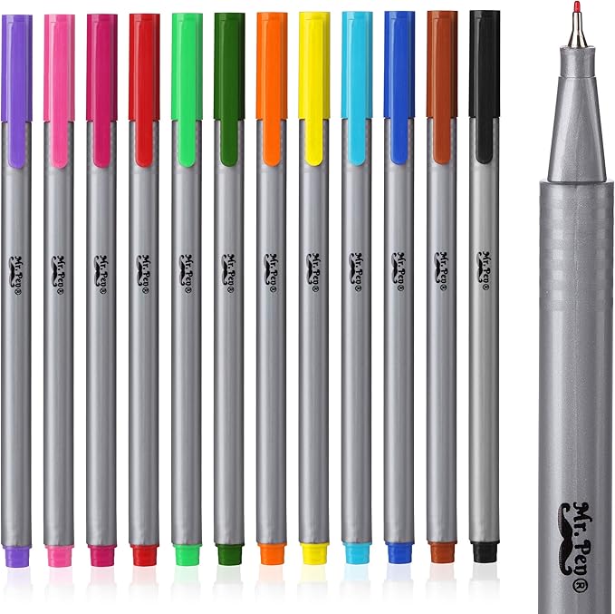 Mr. Pen- Colored Fineliner Pens, 12 Pack, Fine Point, Smooth Bible Journaling Pens for Detailed Drawing, Note-Taking, Coloring, Sketching, Planning & Art Projects, School Supplies