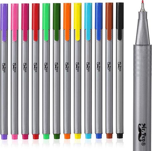 Mr. Pen- Colored Fineliner Pens, 12 Pack, Fine Point, Smooth Bible Journaling Pens for Detailed Drawing, Note-Taking, Coloring, Sketching, Planning & Art Projects, School Supplies