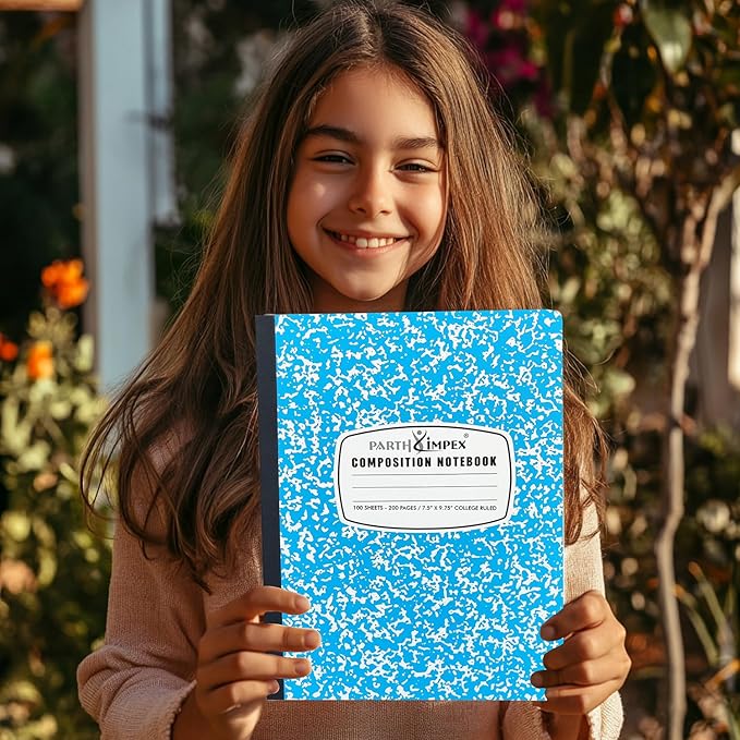 PARTH iMPEX 12 Pack Bulk Composition Notebooks College Ruled, 200 Pages (100 Sheets), 9-3/4 x 7-1/2, Hard Cover College Ruled Notebooks, Assorted Colors Composition Notebook For School Office