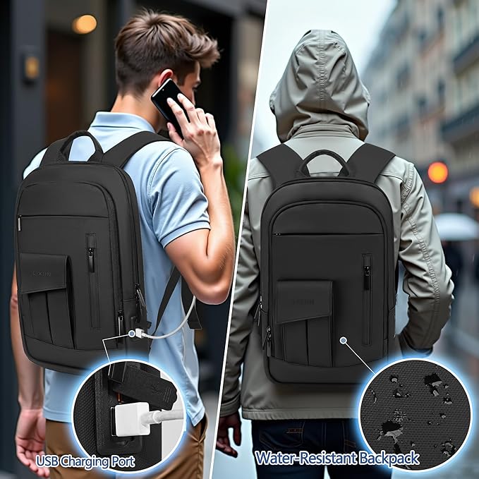 Business Backpack for Men Slim Lightweight Laptop Backpack for 17.3 Inch Computer Water Resistant Small Office Backpack for Commute Travel Daily Office Work with Small Bag (Black, 17.3")