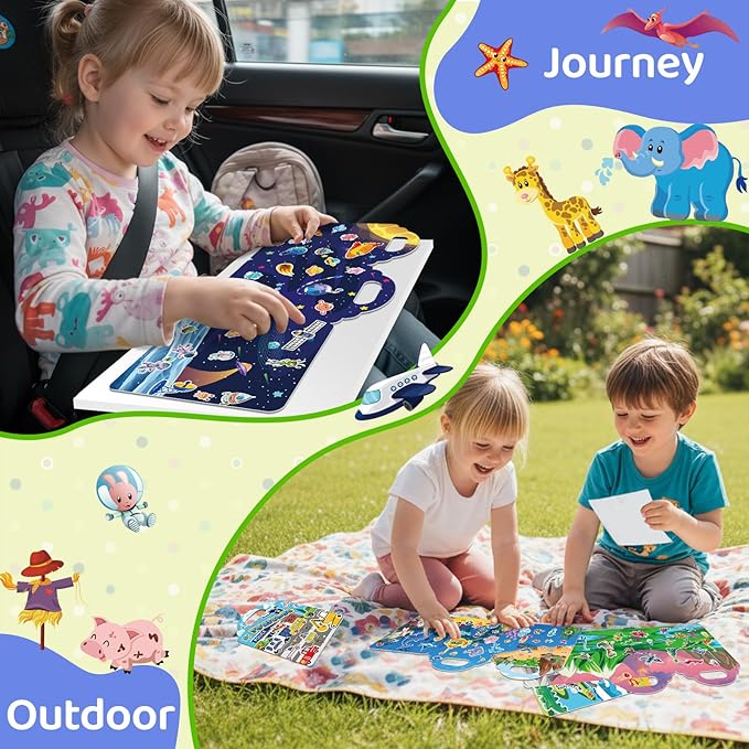 Jelly Sticker Books for Toddlers 2-4 Years, 6 Sets Reusable Sticker Books for Toddlers 1-3, Travel Toys Stickers Activity Book for Kids 2 3 4 5 6 Years Old Girls Boys Gifts (6Sets-Collection)