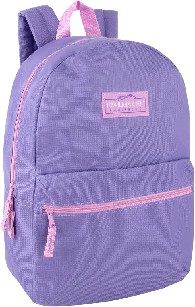 Trail maker 24 Pack Classic 17 Inch Backpacks in Bulk Wholesale Back Packs for Boys and Girls (Assorted Girls 4 Color Pack)