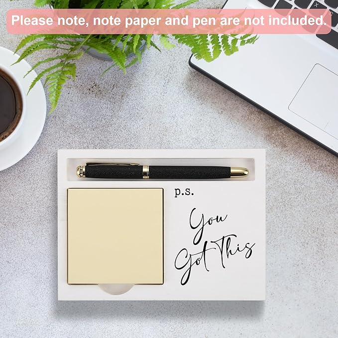 Inspirational Note Pad Holder Desk Organizer, p.s. You Got This Wooden Sticky Note Tray, Office Gifts for Women Men, Motivational Quote Teacher Coworker Appreciation Gift, Back to School - FTB320