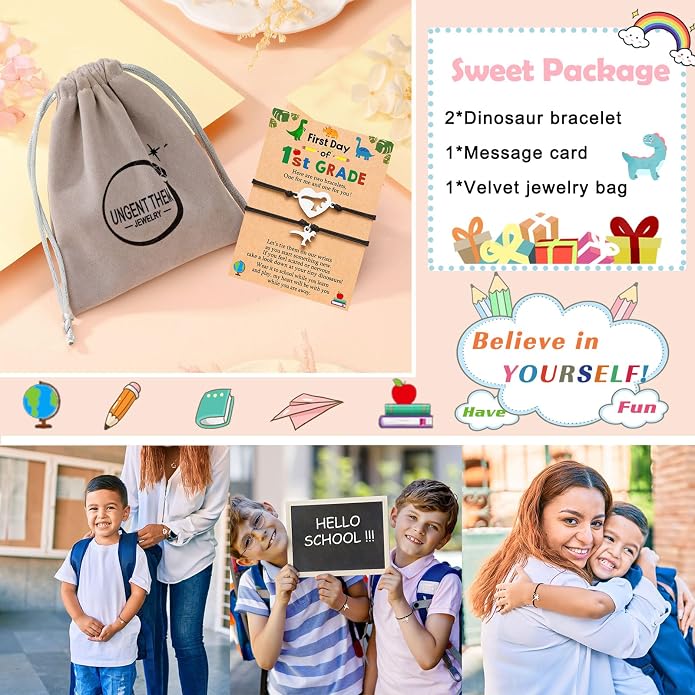 UNGENT THEM Back to School Bracelet Mother Son Dinosaur First Day of School Gifts for Boys Girls
