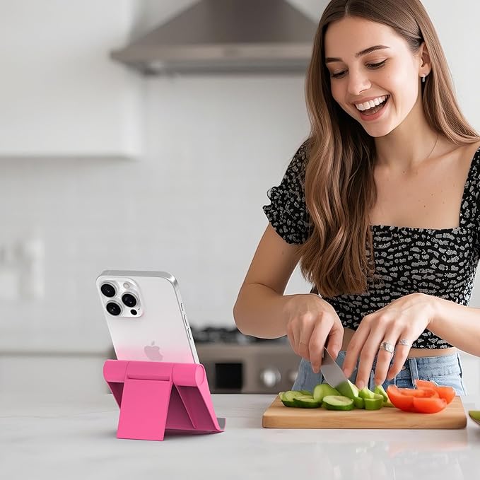 Cell Phone Stand for Desk, Foldable and Adjustable Multi-Angle Holder Dock, Universal Compatibility for Most Phone and Tablet, Portable and Sturdy Design for Office and Home (Pink)