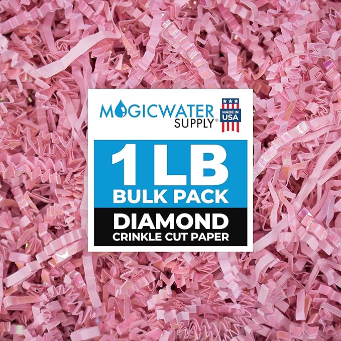 MagicWater Supply Iridescent Crinkle Cut Paper - 1 LB Diamond Light Pink - Shred Filler great for Gift Wrapping, Basket Filling, Birthdays, Weddings, Anniversaries